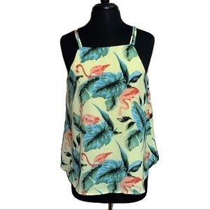 Blue Rain Tropical Flamingo Print Camisole - Yellow, Coral, Teal